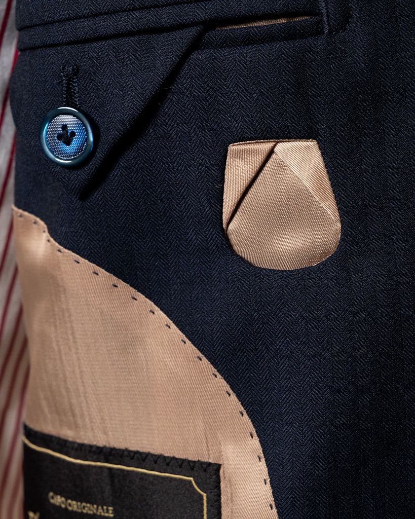 Navy Blue Herringbone Modern Suit