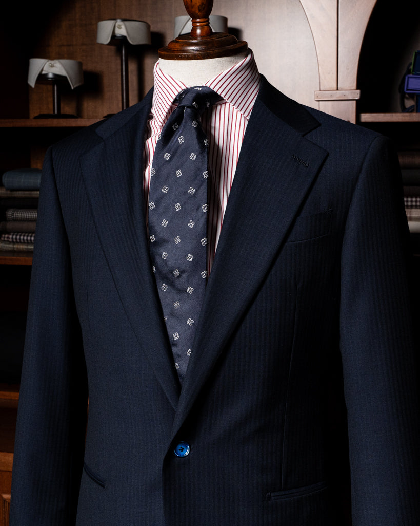 Navy Blue Herringbone Modern Suit