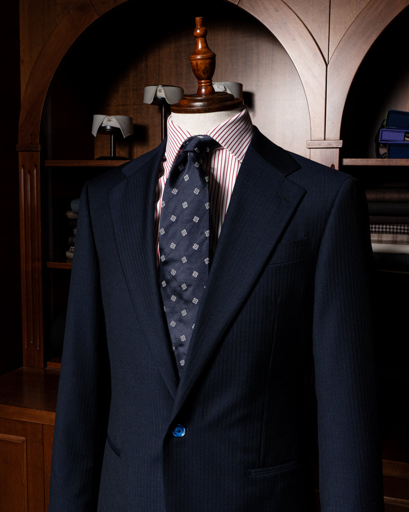 Navy Blue Herringbone Modern Suit