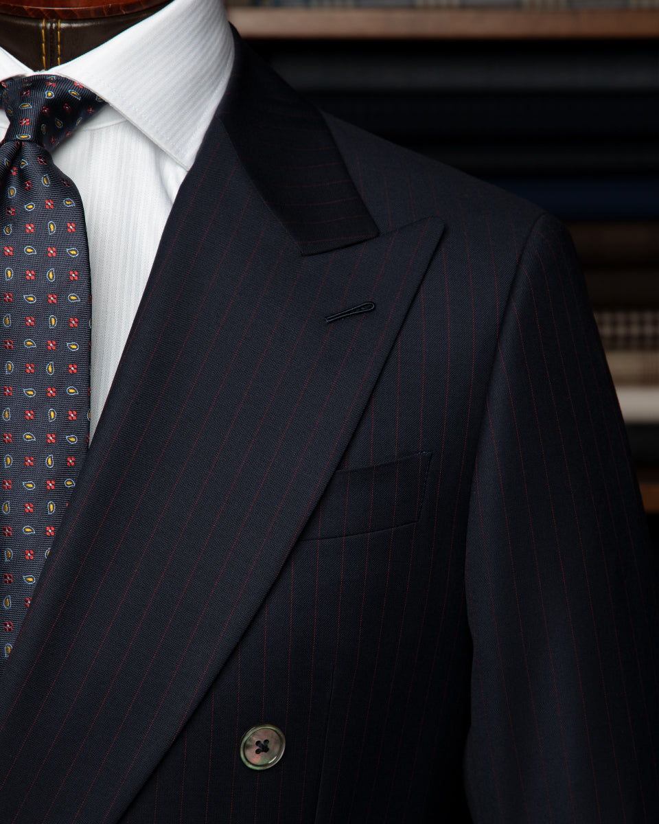 Abito Perugino Blu Notte Gessato Rosso