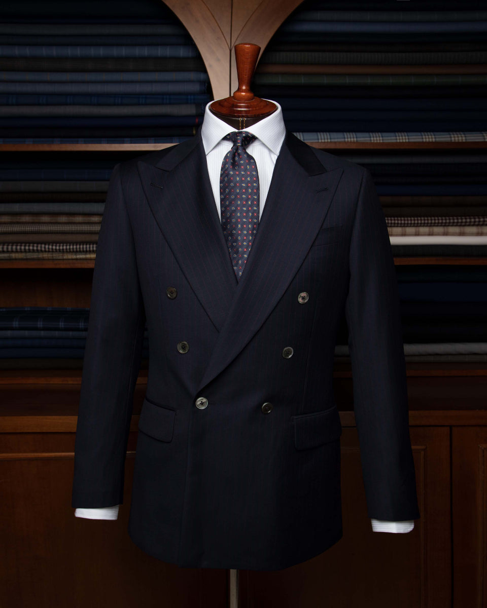 Abito Perugino Blu Notte Gessato Rosso