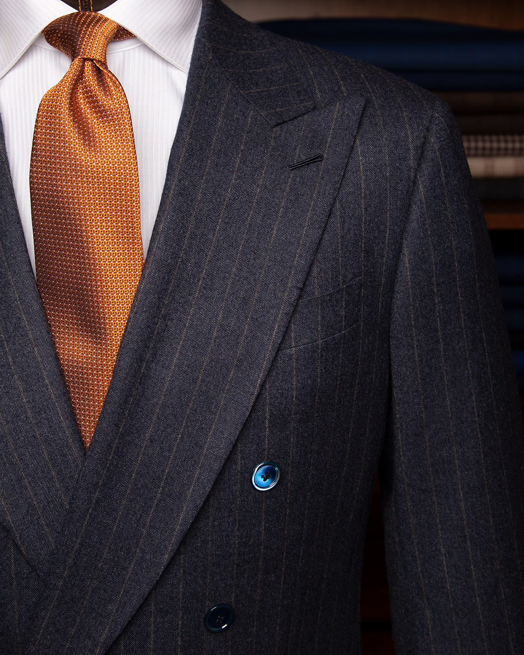 Perugino Blue Pinstripe Suit with Orange Stripes