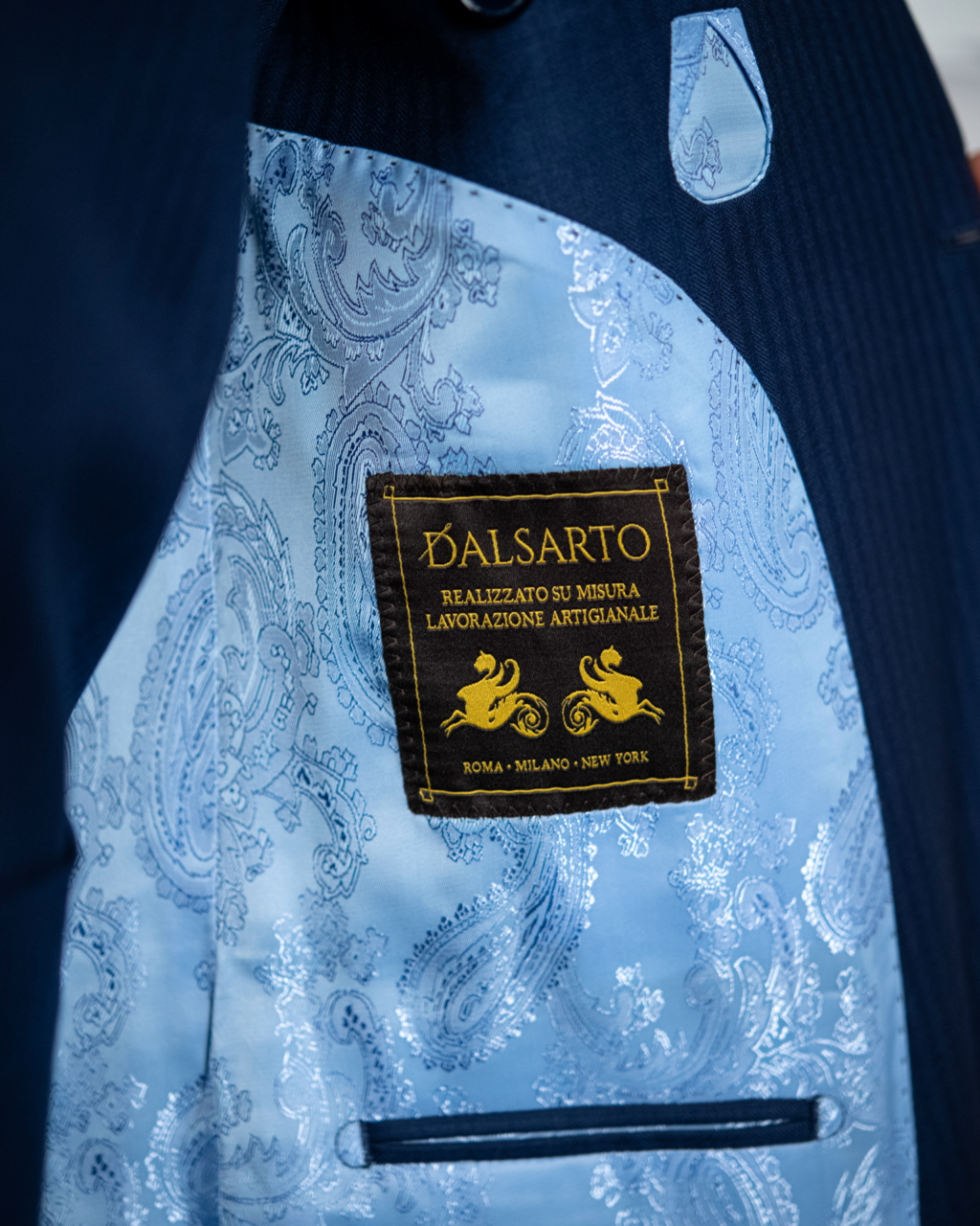 Abito Bernini Blu Chiaro Spinato con Gilet