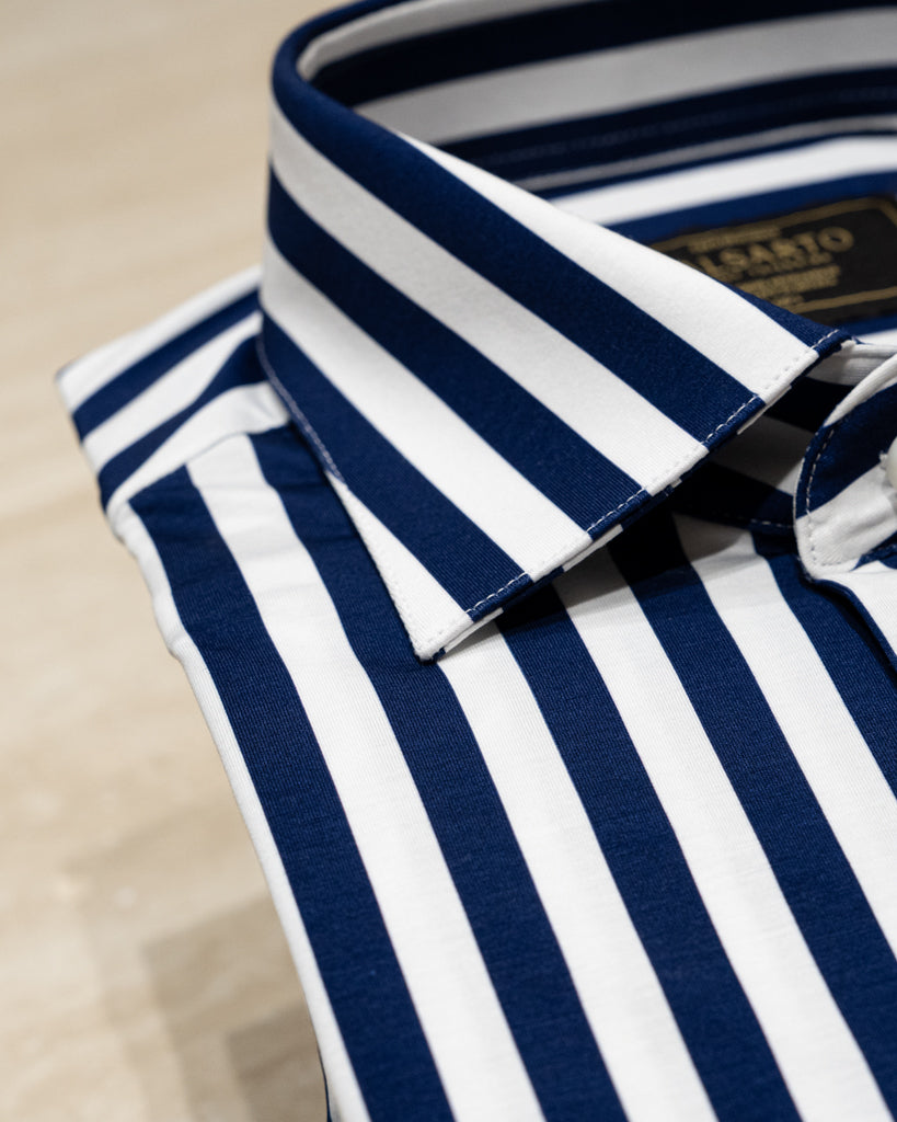 Camicia Bacchettata Blu Stretch