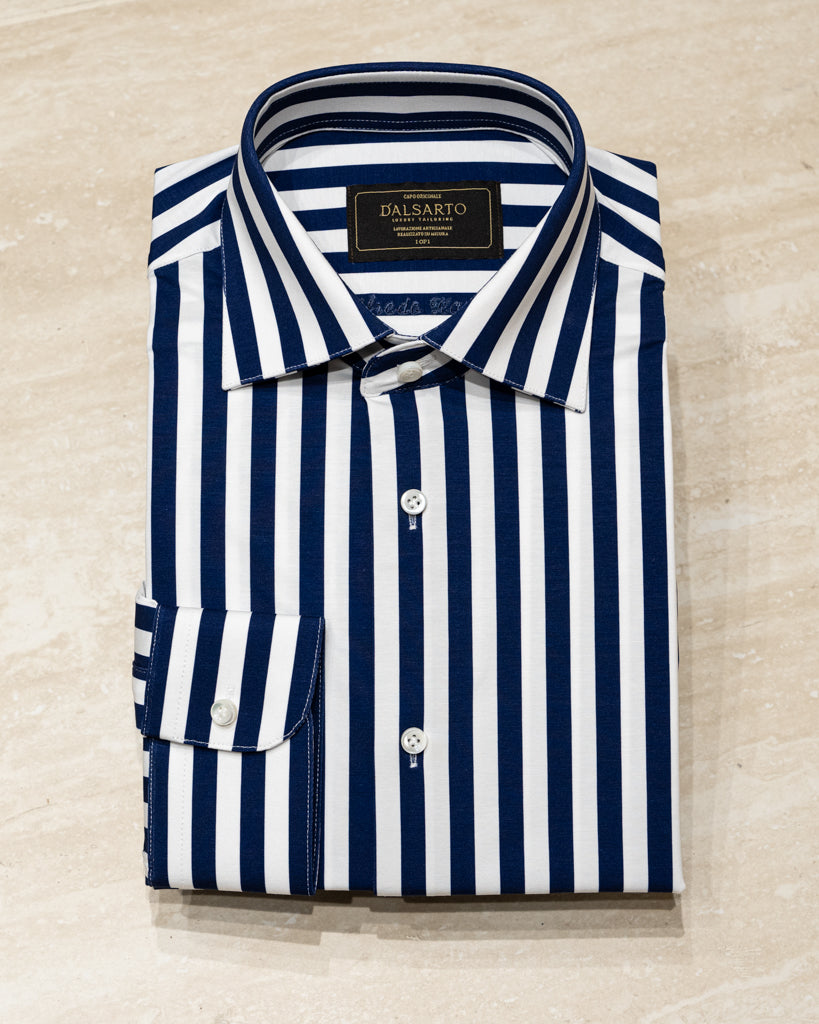 Camicia Bacchettata Blu Stretch