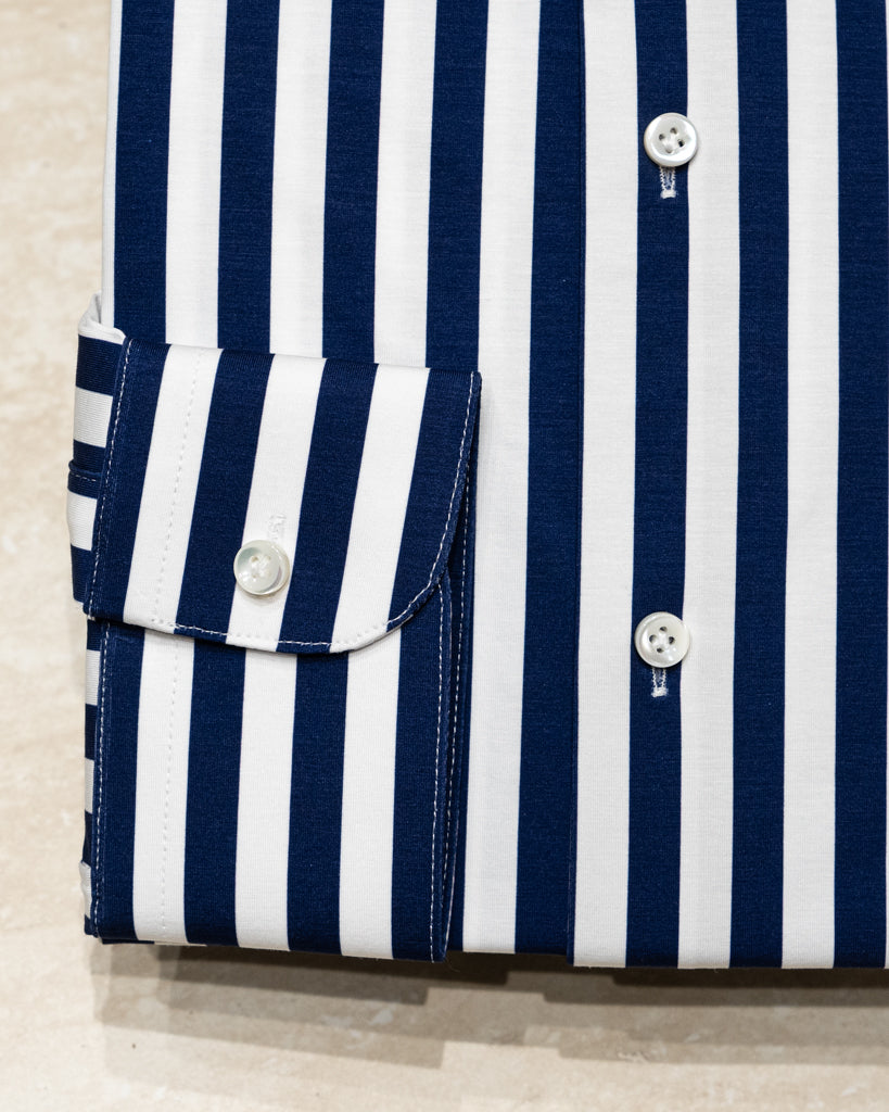 Camicia Bacchettata Blu Stretch
