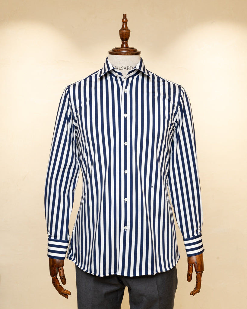 Camicia Bacchettata Blu Stretch
