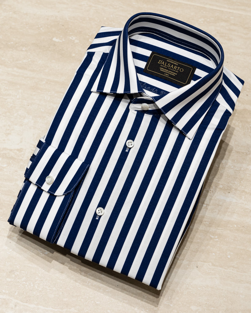 Camicia Bacchettata Blu Stretch