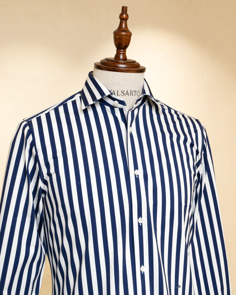 Camicia Bacchettata Blu Stretch