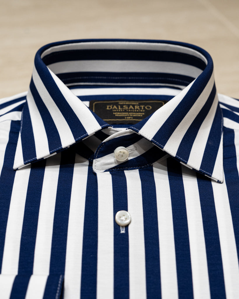 Camicia Bacchettata Blu Stretch