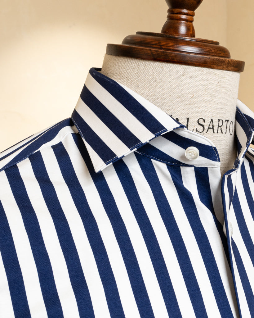 Camicia Bacchettata Blu Stretch