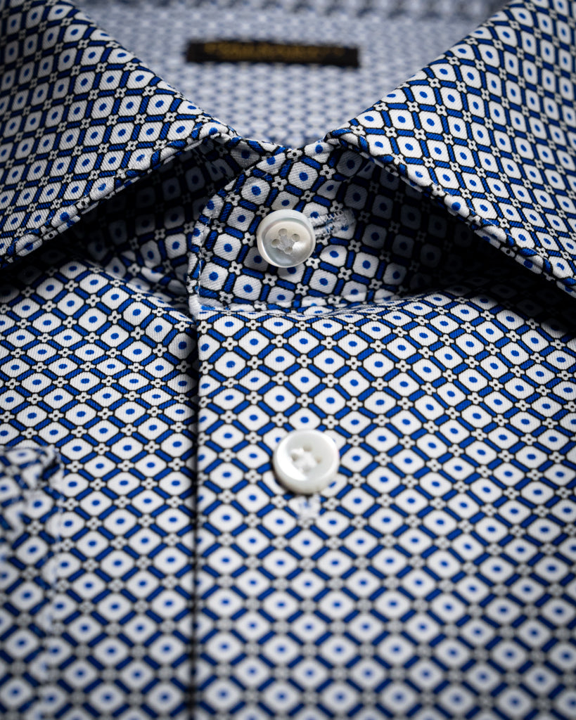 Camicia Bianca e Blu Fantasia