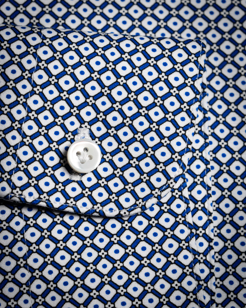 Camicia Bianca e Blu Fantasia