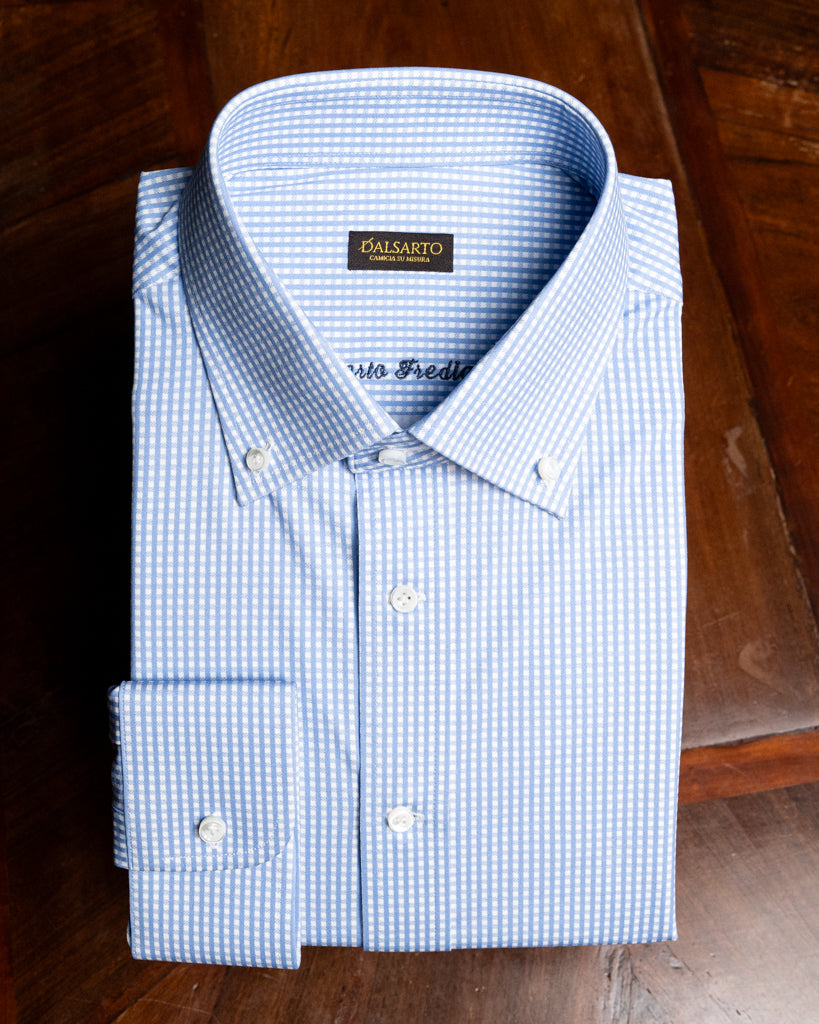 Camicia Button Down Quadri Azzurri