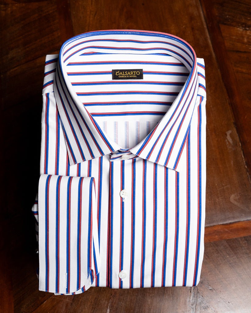 Camicia Casual Bianca Stretch a Righe Blu e Rosse