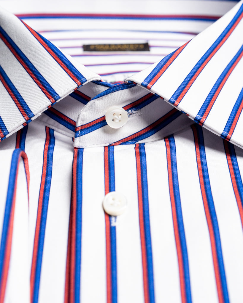 Camicia Casual Bianca Stretch a Righe Blu e Rosse