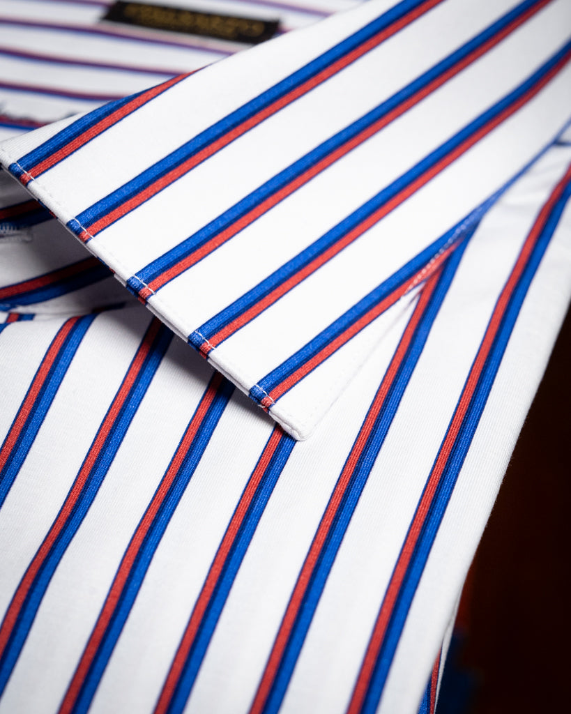 Camicia Casual Bianca Stretch a Righe Blu e Rosse