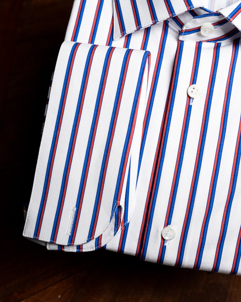 Camicia Casual Bianca Stretch a Righe Blu e Rosse