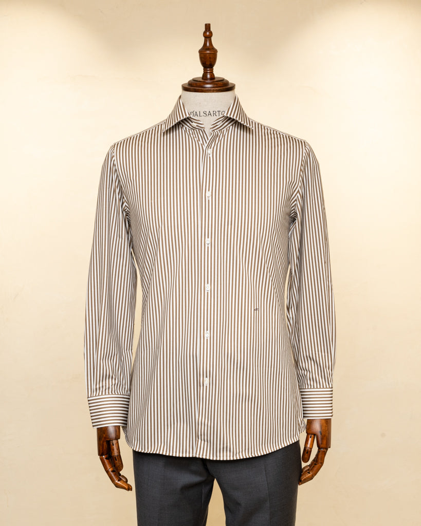 Camicia Stretch Bacchettata Marrone