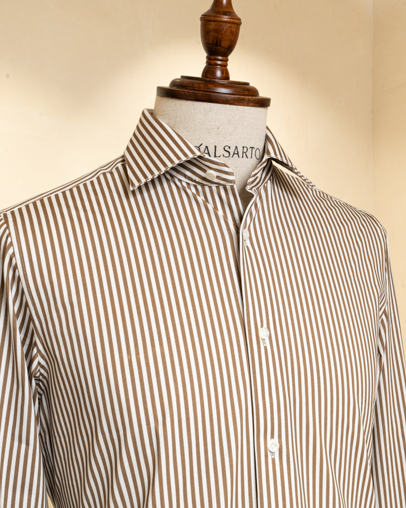 Camicia Stretch Bacchettata Marrone