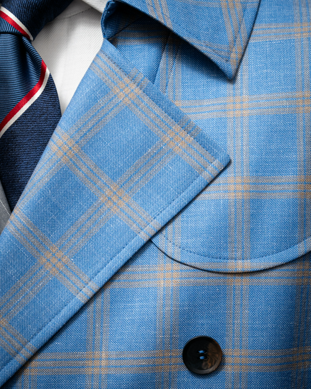 Checked light blue coat