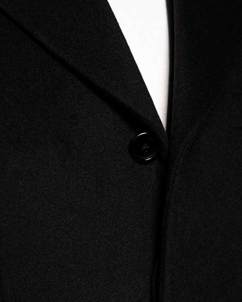 Black Single-Breasted Wool Cashmere Coat
