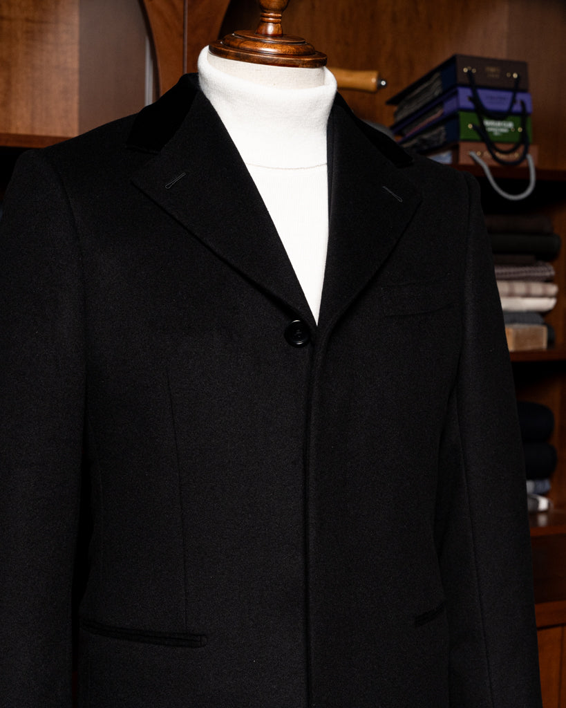 Black Single-Breasted Wool Cashmere Coat