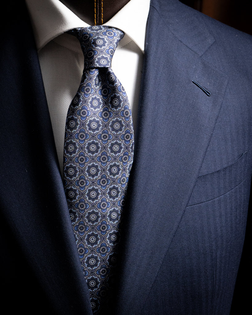 Agostino Blue Tie with Flowers