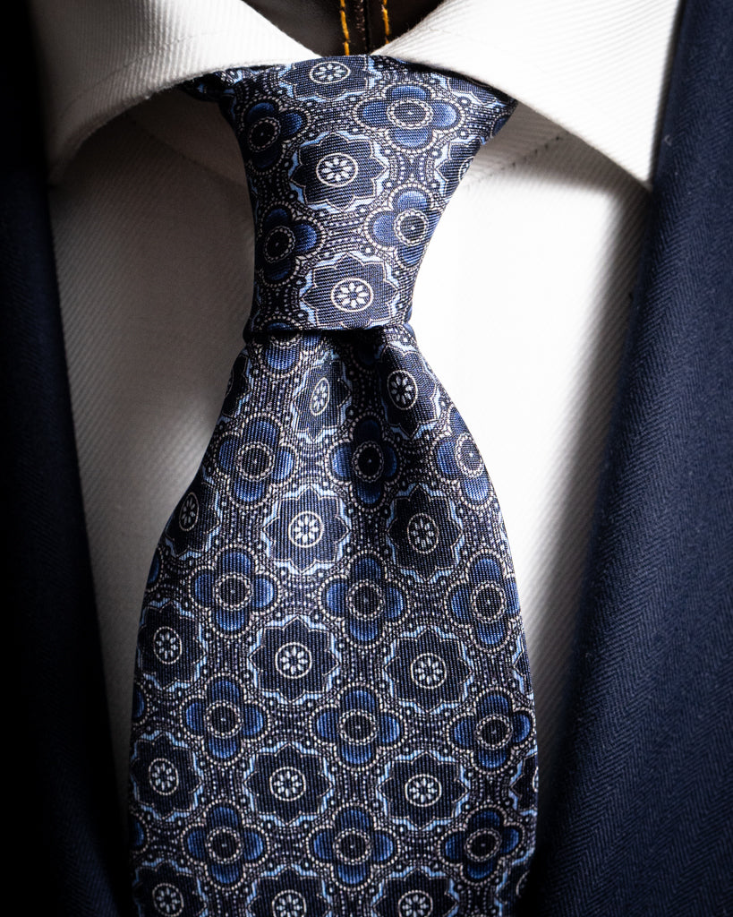 Agostino Blue Tie with Flowers