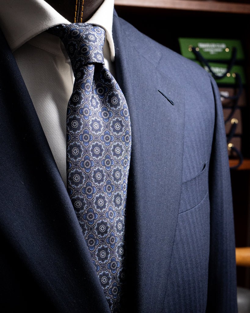 Agostino Blue Tie with Flowers