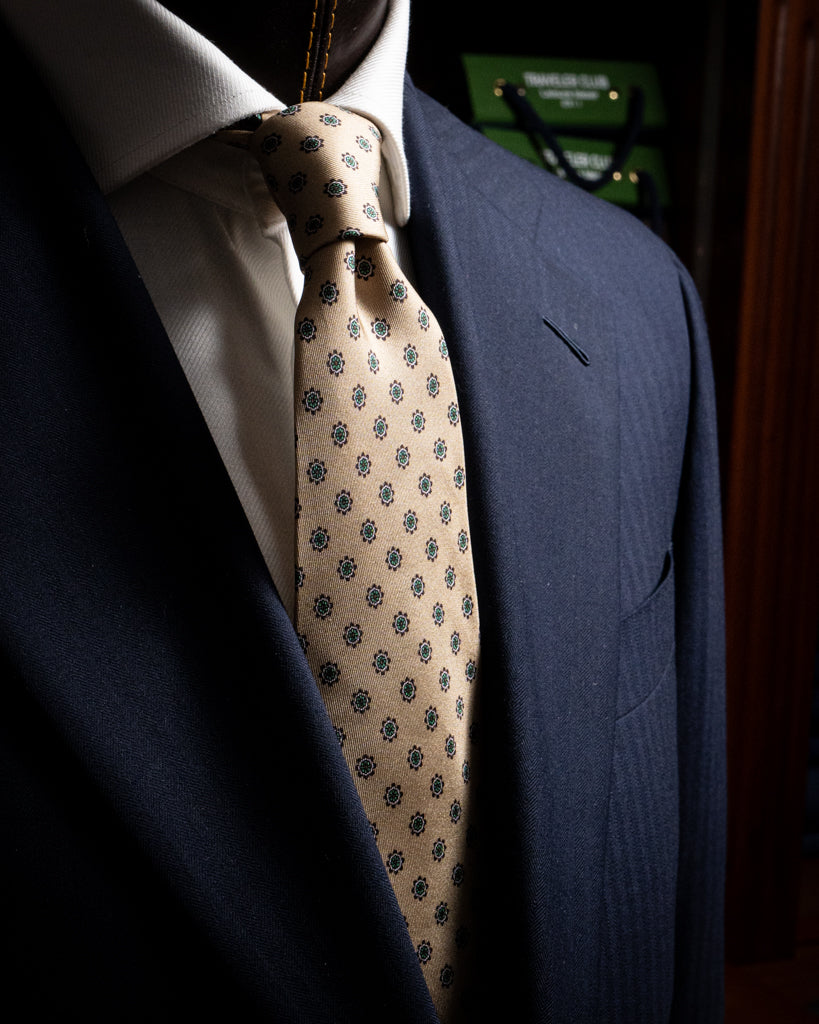 Agostino Beige Tie with Green Flowers