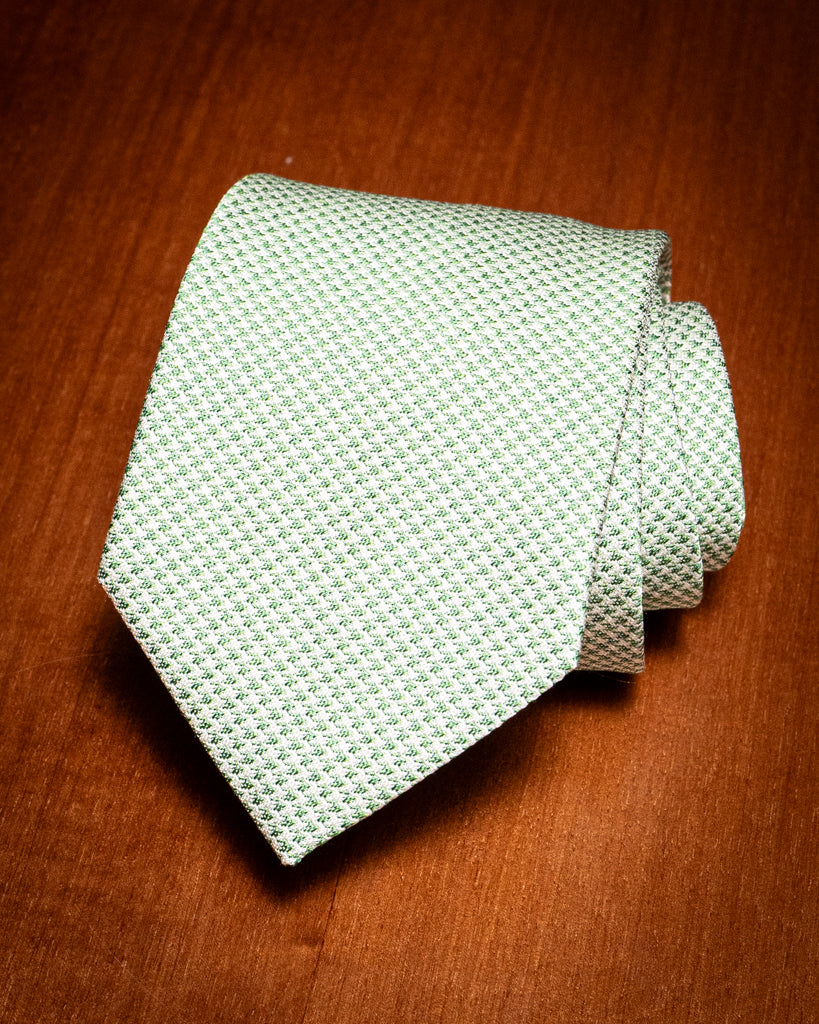 Agostino Tie White and Green Patterned