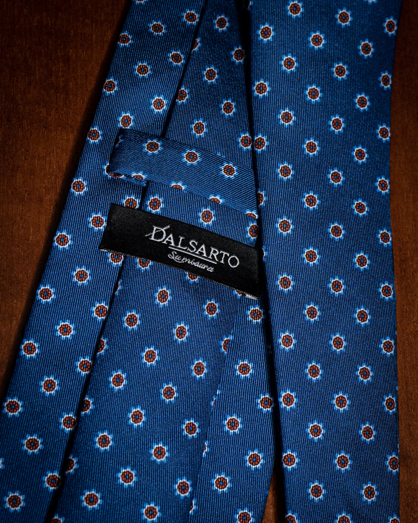 Agostino Blue Tie with Orange Flowers