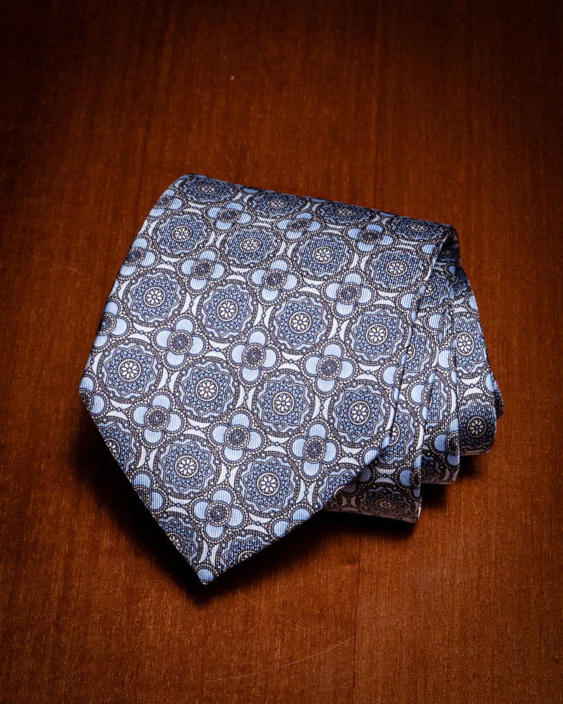 Agostino Light Blue Tie with Flowers