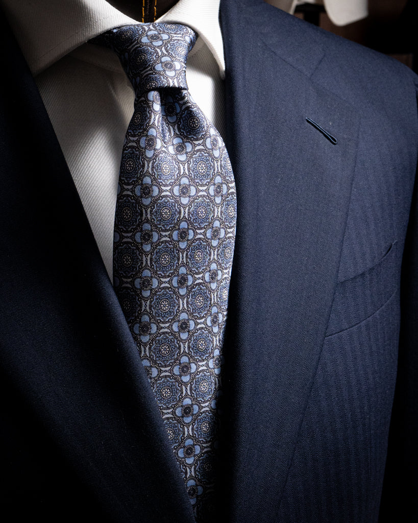 Agostino Light Blue Tie with Flowers