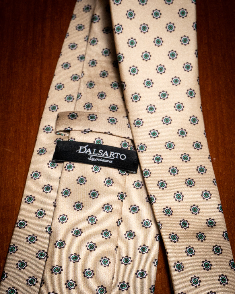 Cravatta Beige con Fiori Verdi