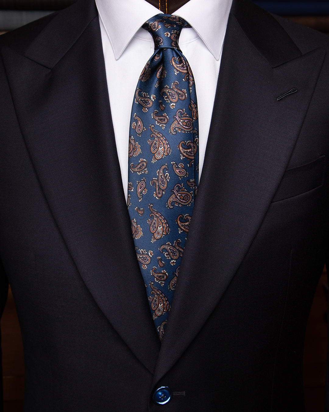 Blue Tie with Brown and White Paisley Pattern