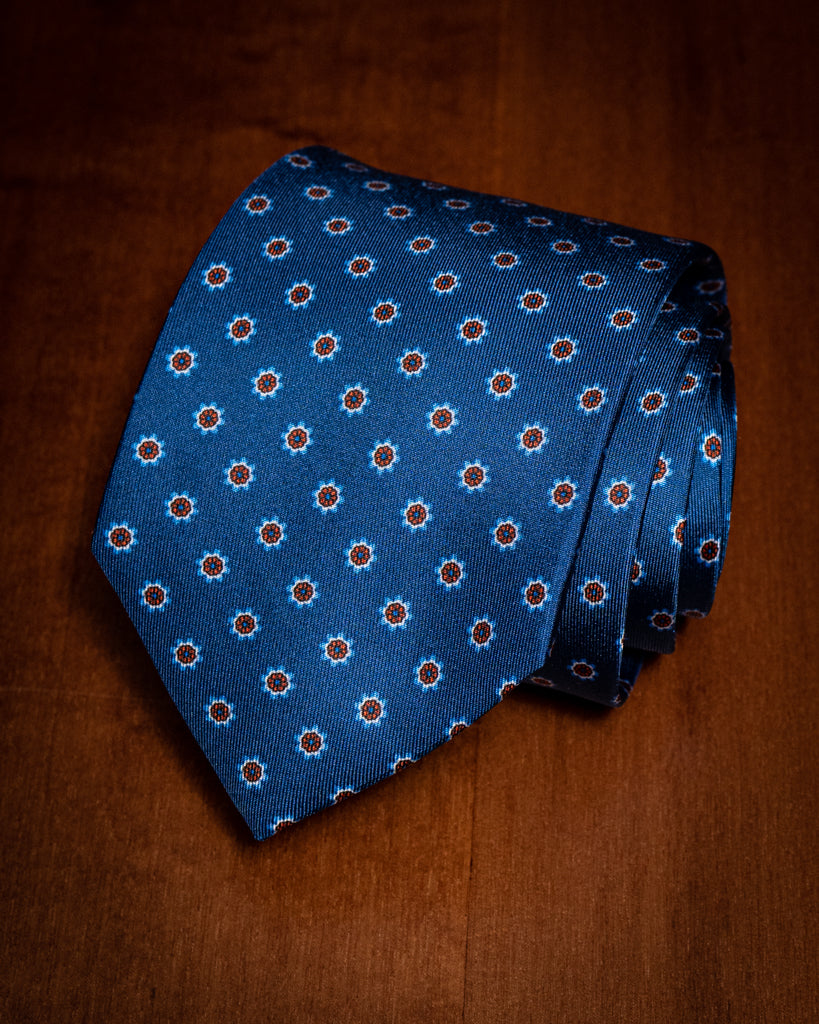 Agostino Blue Tie with Orange Flowers