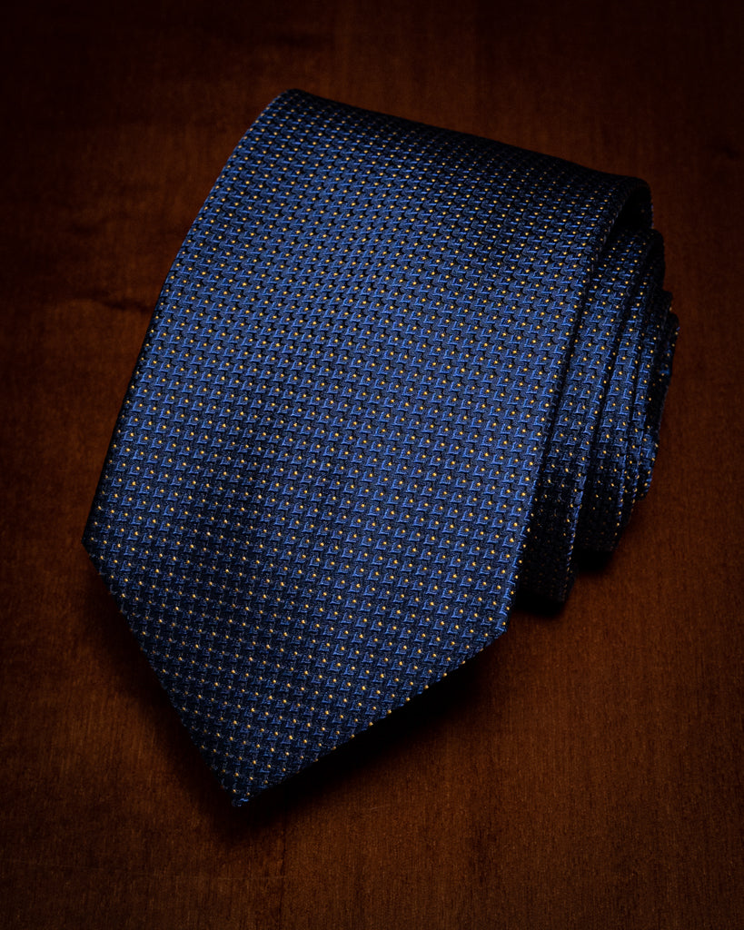 Agostino Blue Tie with Yellow Polka Dots Micro Pattern