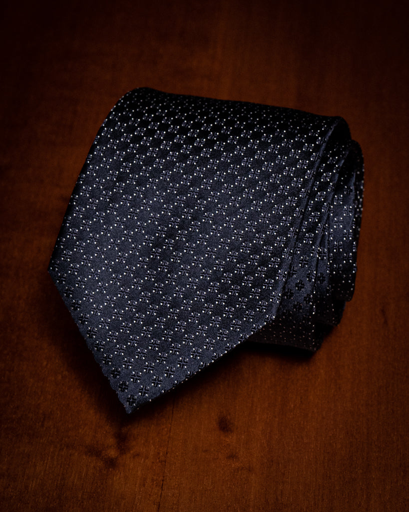 Agostino Blue Tie with White Round Micro Pattern