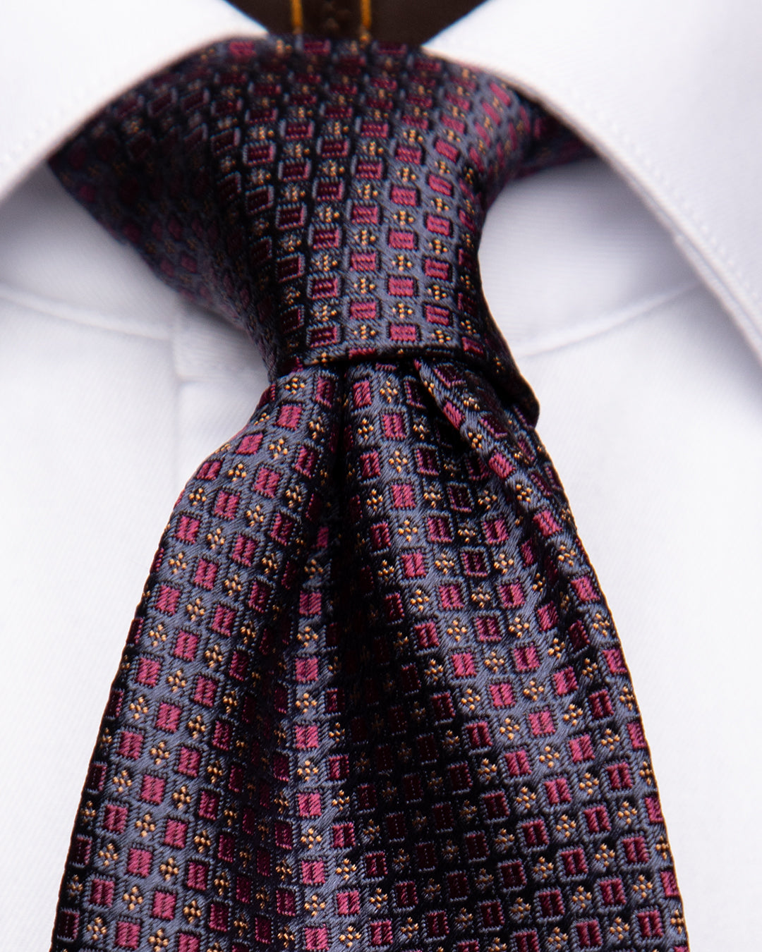 Blue Tie with Plum Check Micro-Pattern