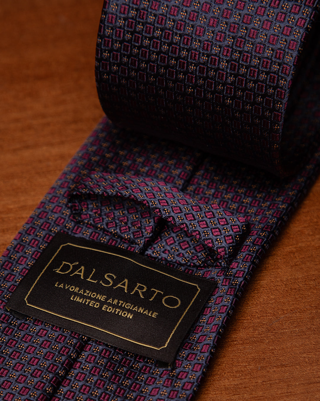 Blue Tie with Plum Check Micro-Pattern