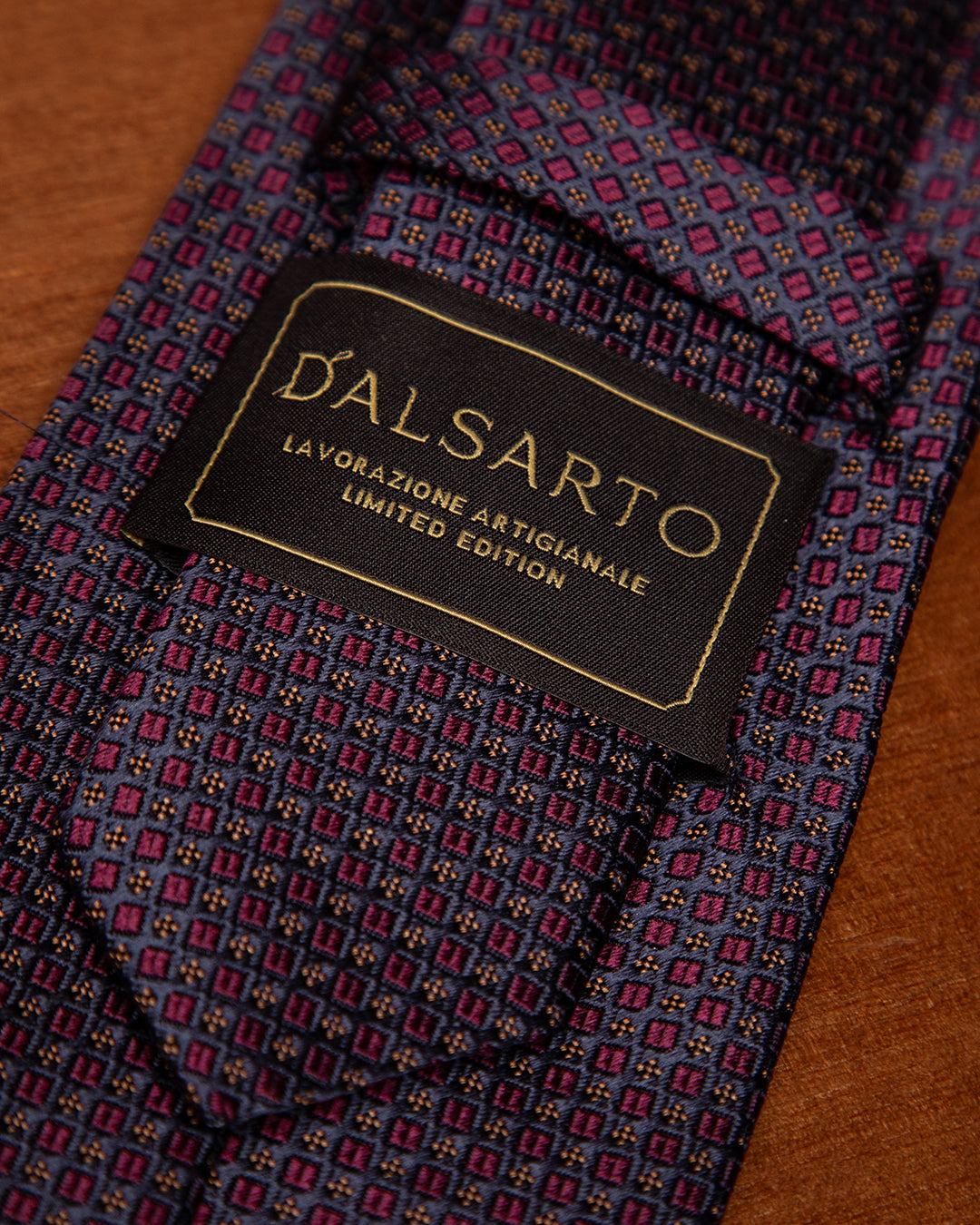 Blue Tie with Plum Check Micro-Pattern