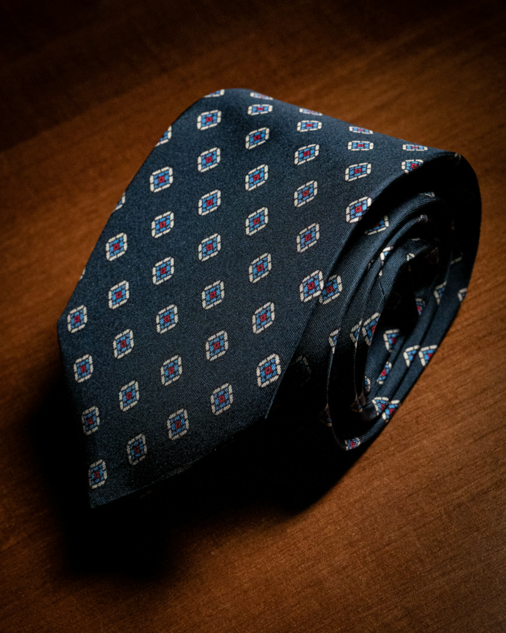 Dark Blue Tie with Patterned Checks