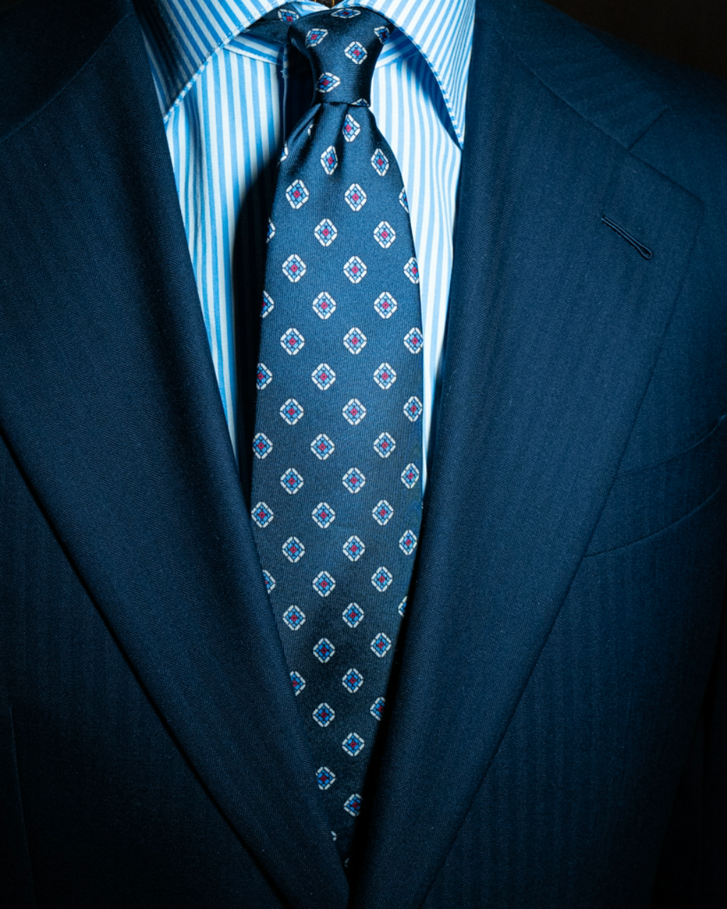 Dark Blue Tie with Patterned Checks