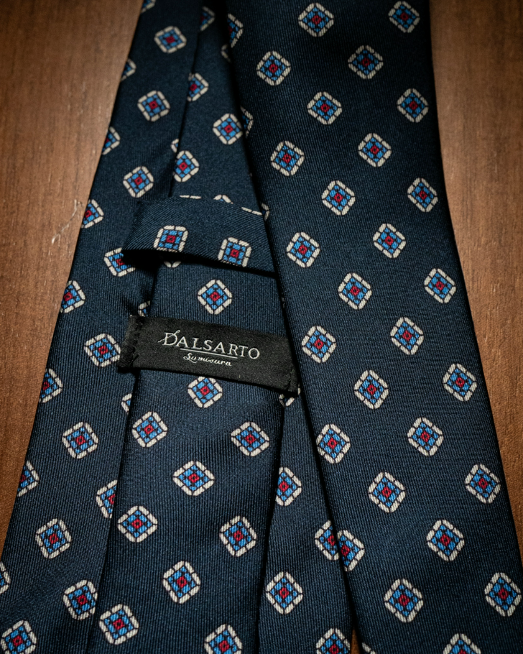 Dark Blue Tie with Patterned Checks