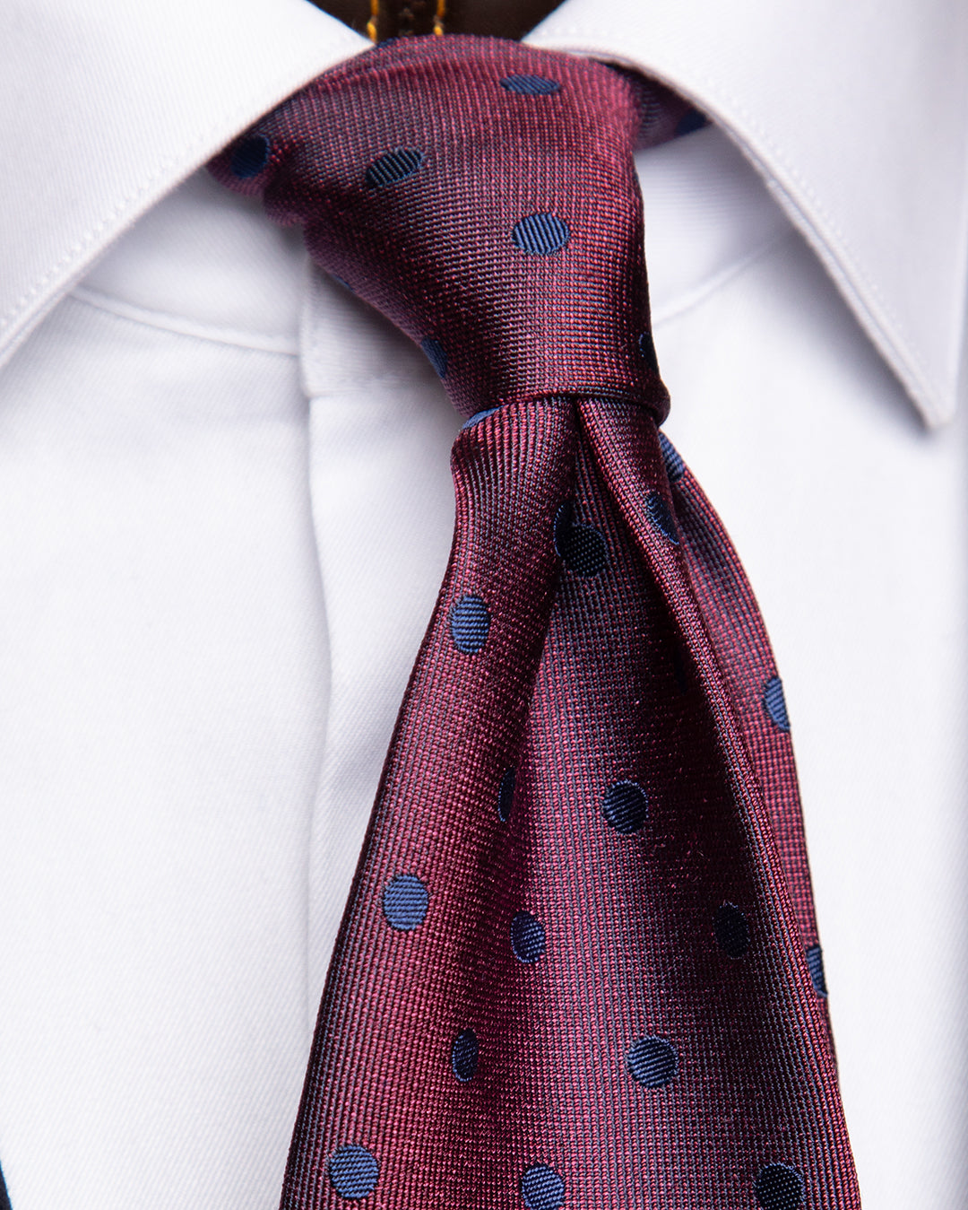 Bordeaux Tie with Blue Polka Dots