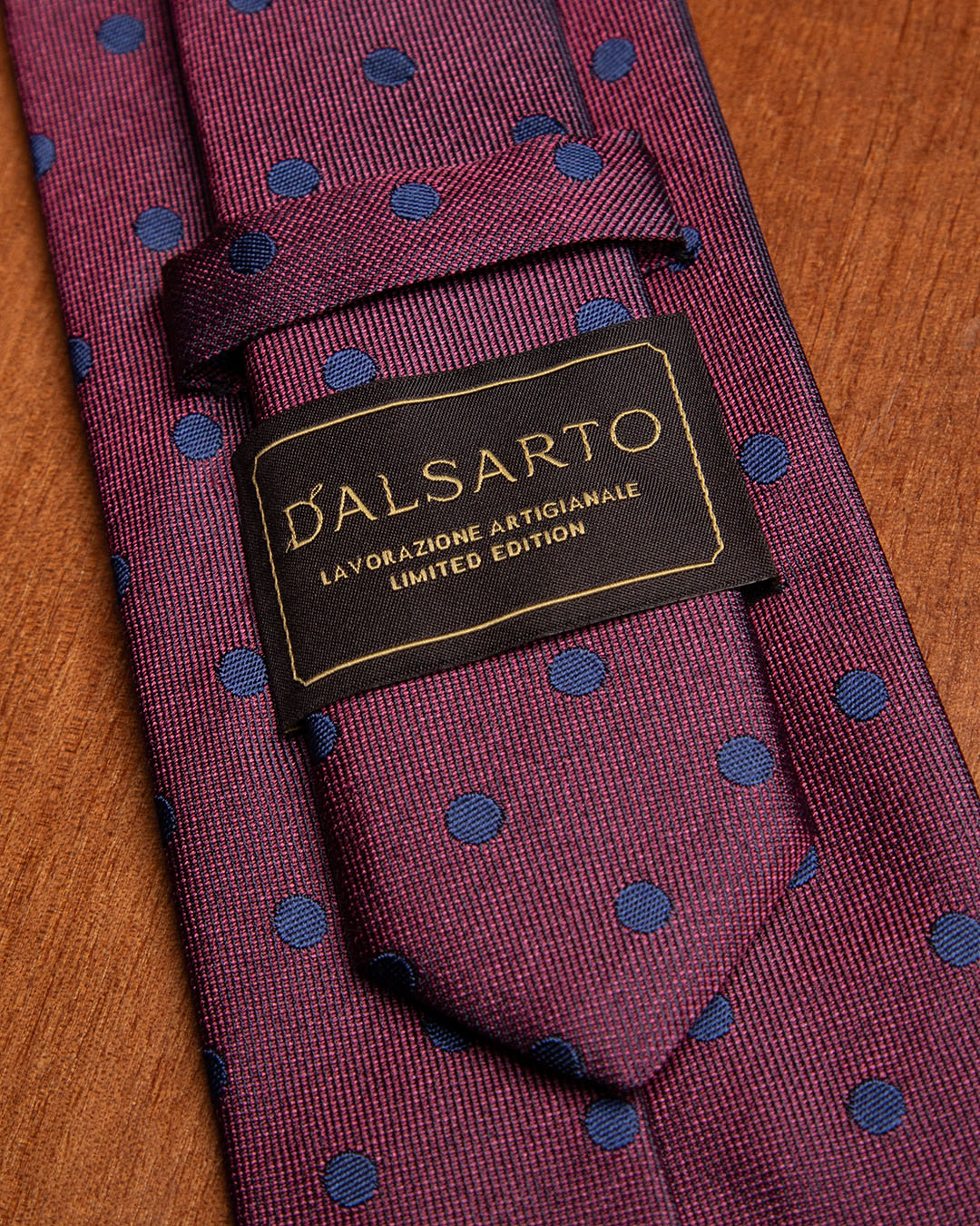Bordeaux Tie with Blue Polka Dots