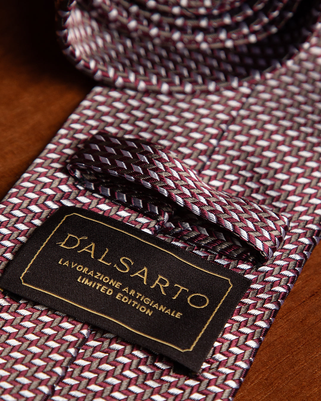 Bordeaux Silk Tie with Silver Micro-Pattern
