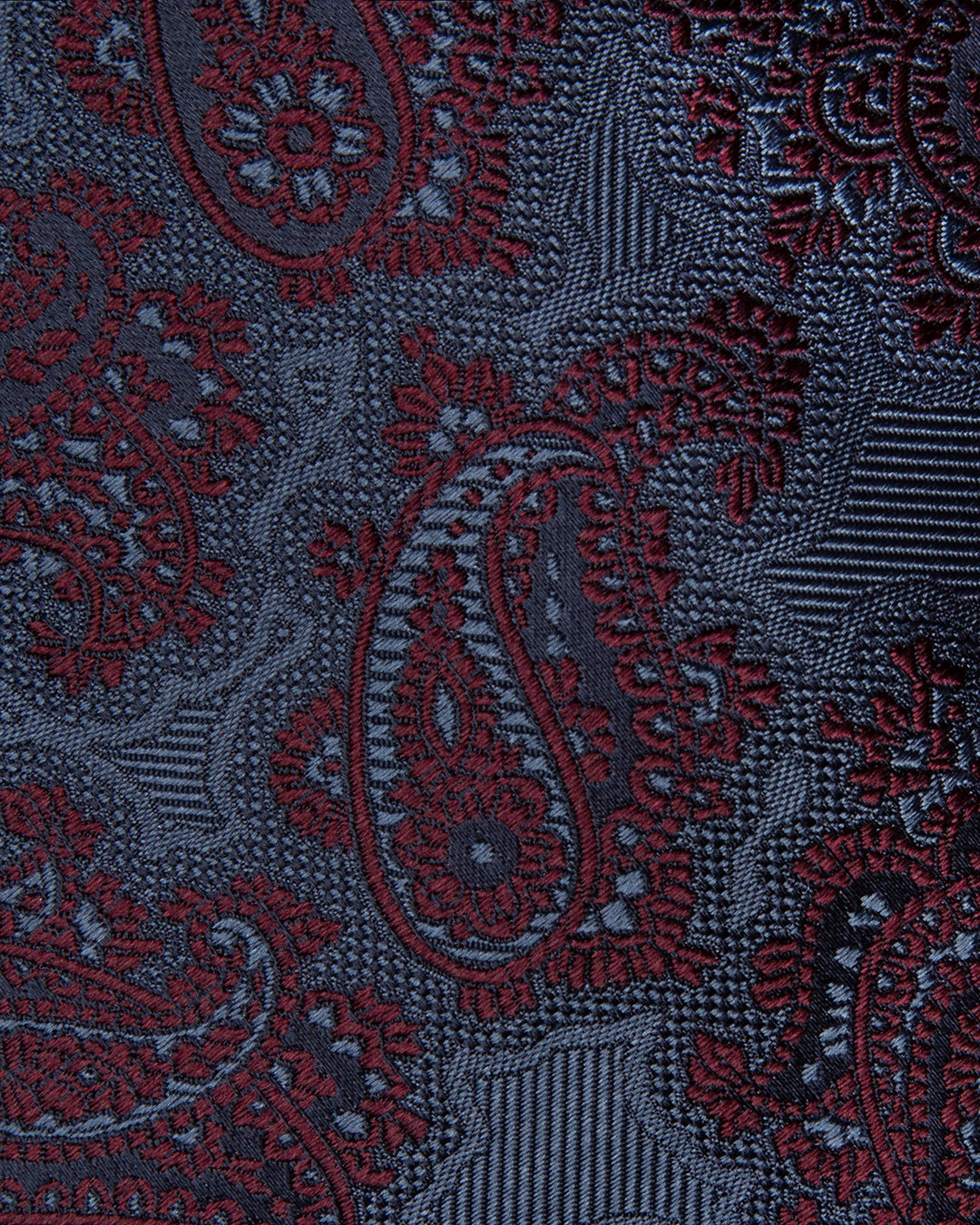 Blue Damask Tie with Red Paisley Pattern in Silk